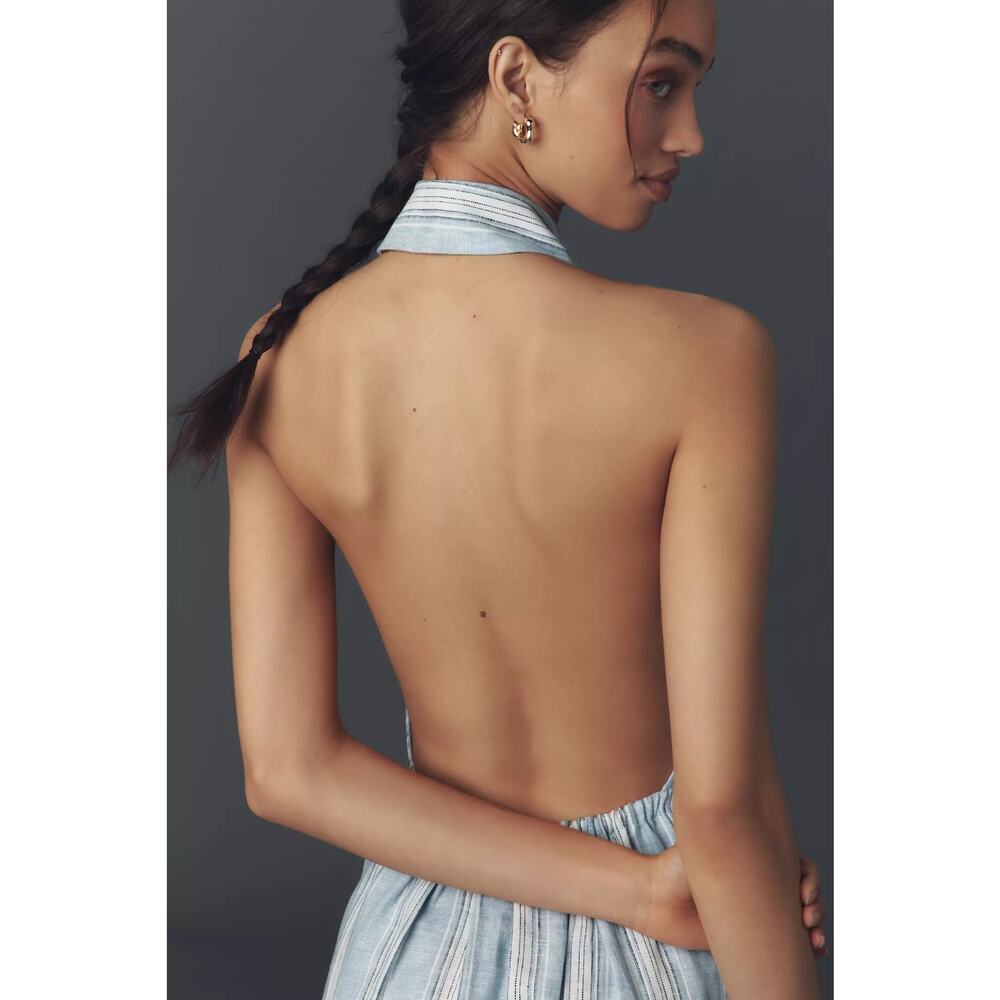 New Anthropologie Reformation Tace Linen Midi Shirt Dress $248 12 Blue Striped - Picture 2 of 5